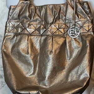 Elliott Lucca Metallic Gold/Silver Large Shoulder Bag/Magnetic Closure
